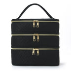 3 Layer Black Quilted Makeup Storage Case | StorageOZ