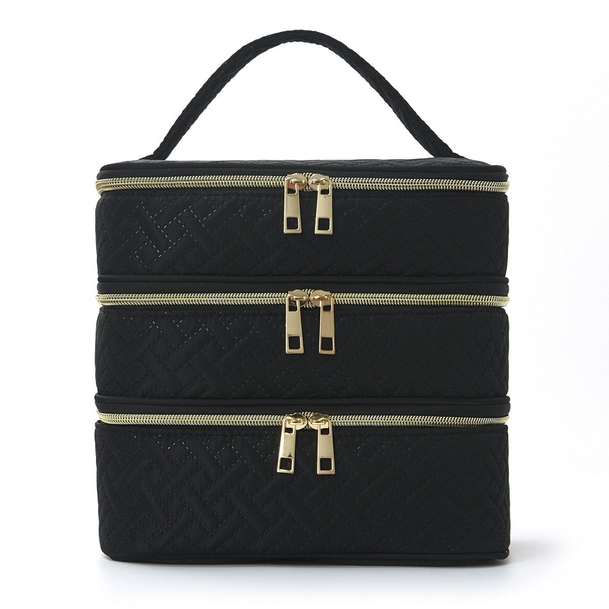 3 Layer Black Quilted Makeup Storage Case | StorageOZ