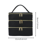 3 Layer Black Quilted Makeup Storage Case | StorageOZ