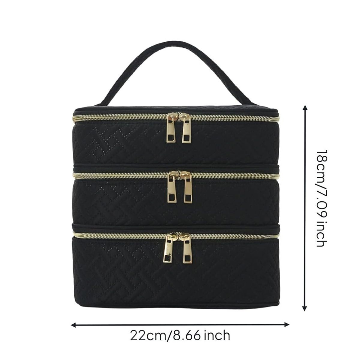 3 Layer Black Quilted Makeup Storage Case | StorageOZ
