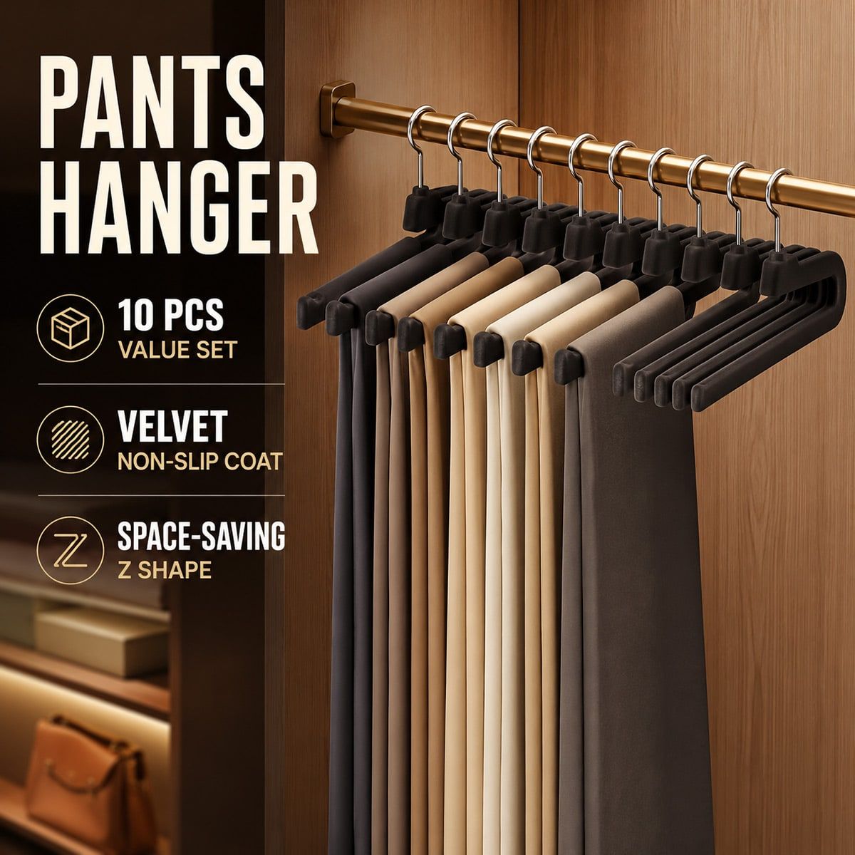 10 Pcs Black Pants Hanger Storage Organiser | StorageOZ