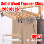 10 Pcs Wooden Clip Pants Hangers Two Finishes | StorageOZ