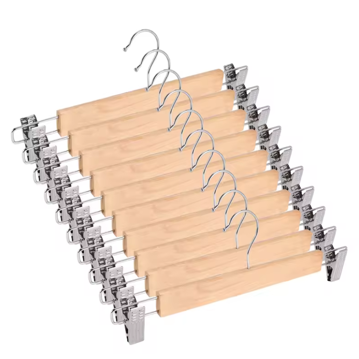 10 Pcs Wooden Clip Pants Hangers Two Finishes | StorageOZ