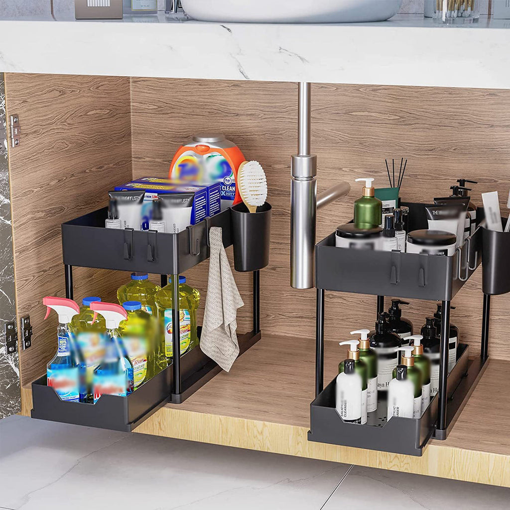 2 Tier Under Sink Pull Out Rack Two Colours | StorageOZ