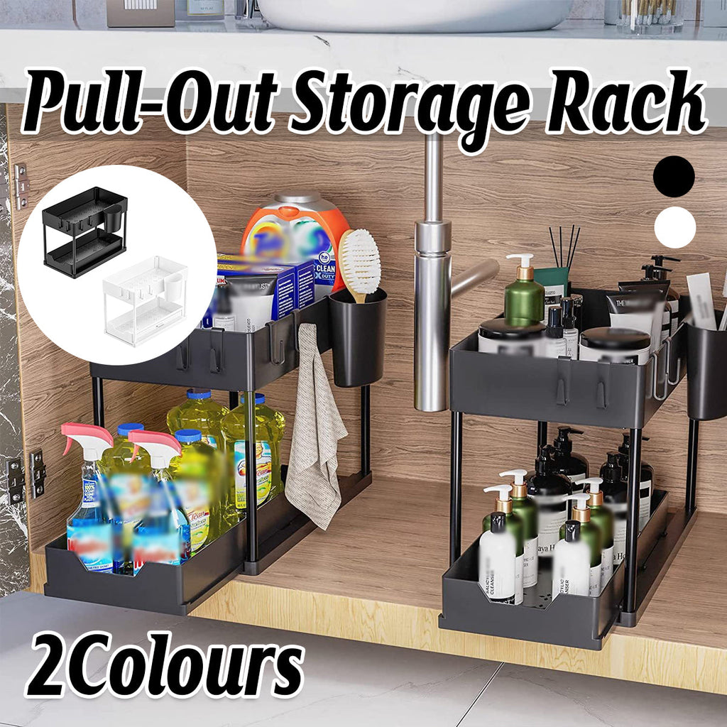 2 Tier Under Sink Pull Out Rack Two Colours | StorageOZ