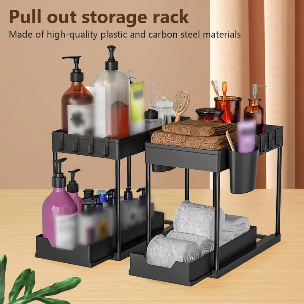 2 Tier Under Sink Pull Out Rack Two Colours | StorageOZ