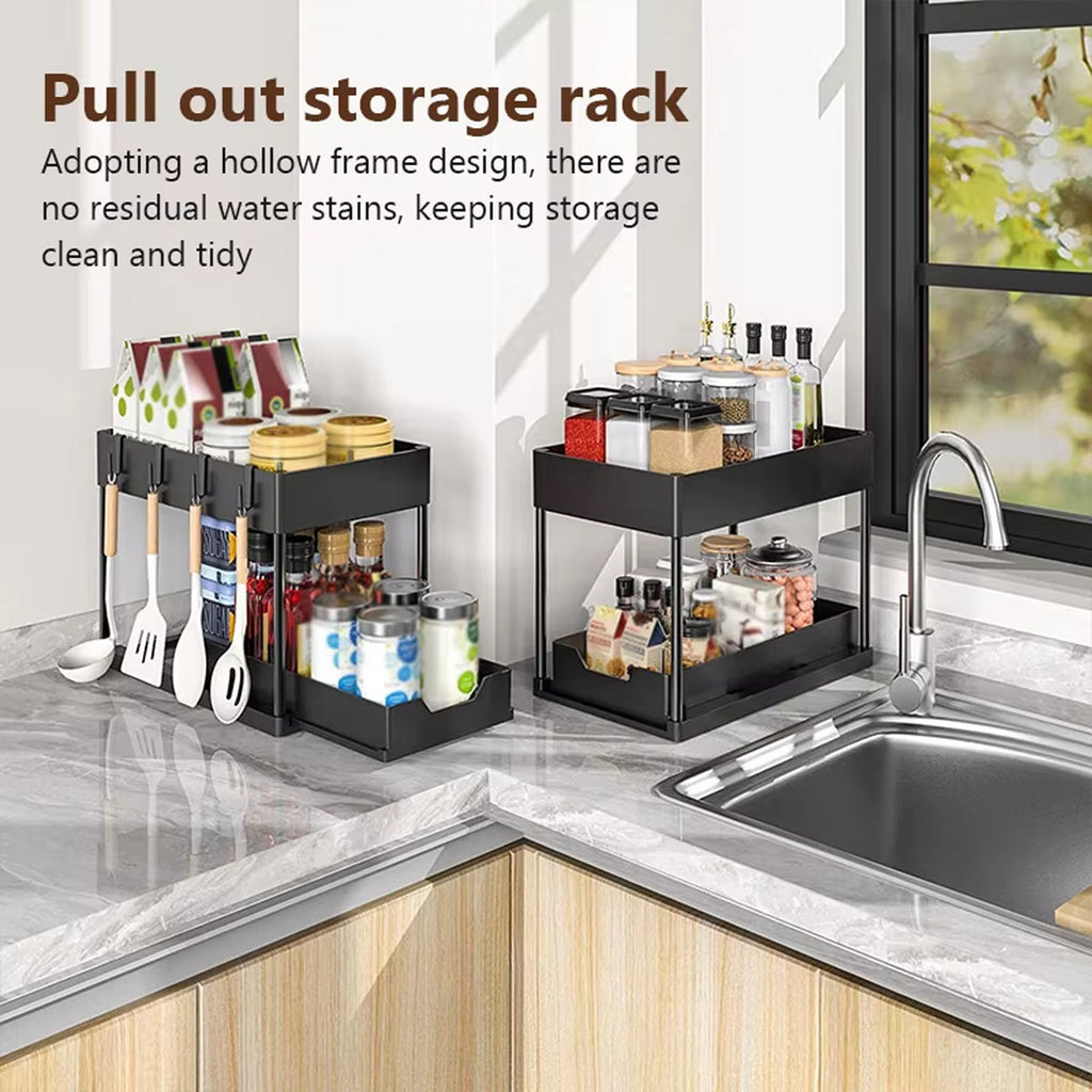 2 Tier Under Sink Pull Out Rack Two Colours | StorageOZ