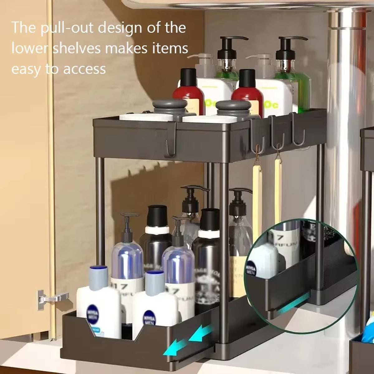 2 Tier Under Sink Pull Out Rack Two Colours | StorageOZ