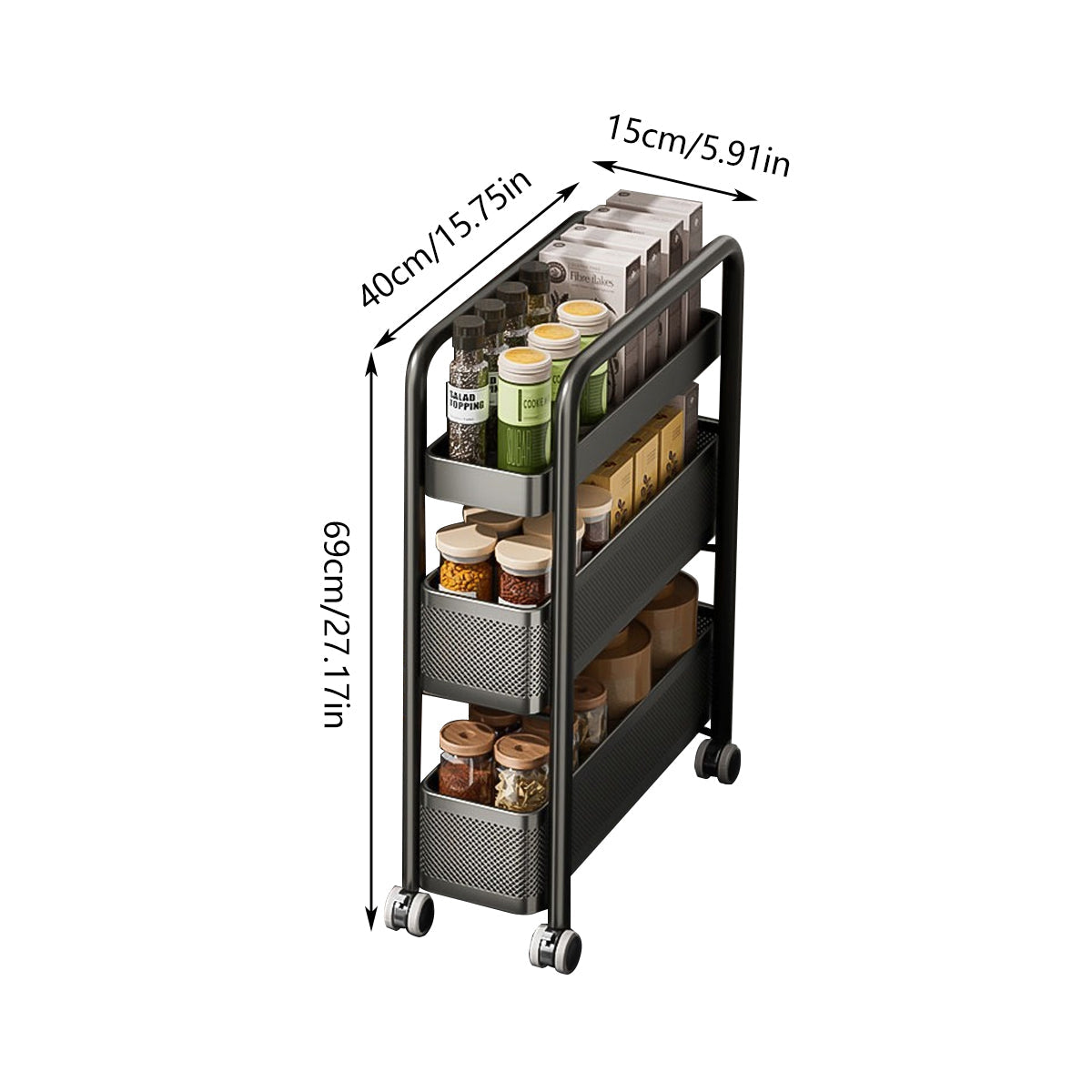 3 Tier Slim Pull Out Trolley Two Colours | StorageOZ