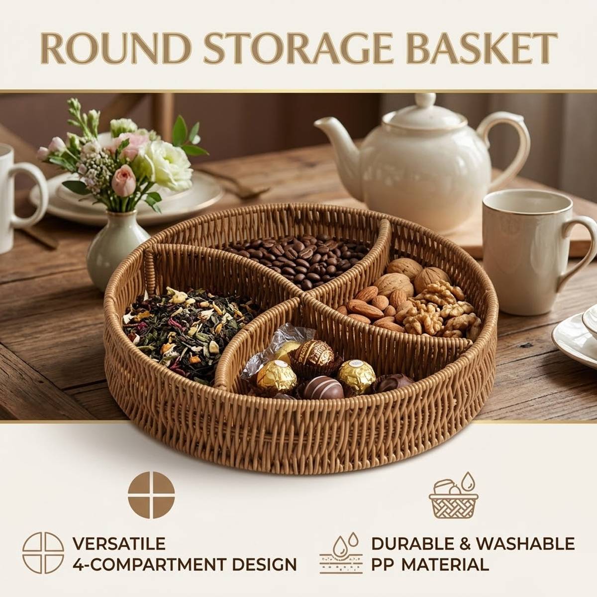 Rattan Style Storage Basket with Handles | StorageOZ
