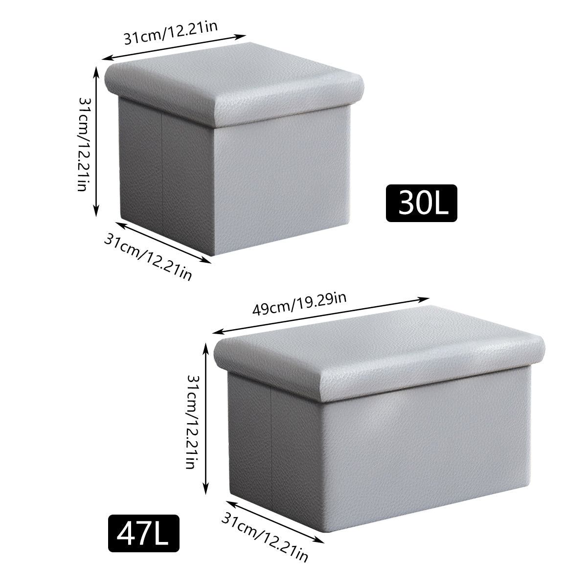 Grey Storage Stool Bench Two Capacities Set | StorageOZ