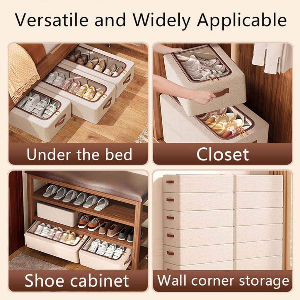 Foldable Linen Shoe Boxes Two Sizes Rack | StorageOZ