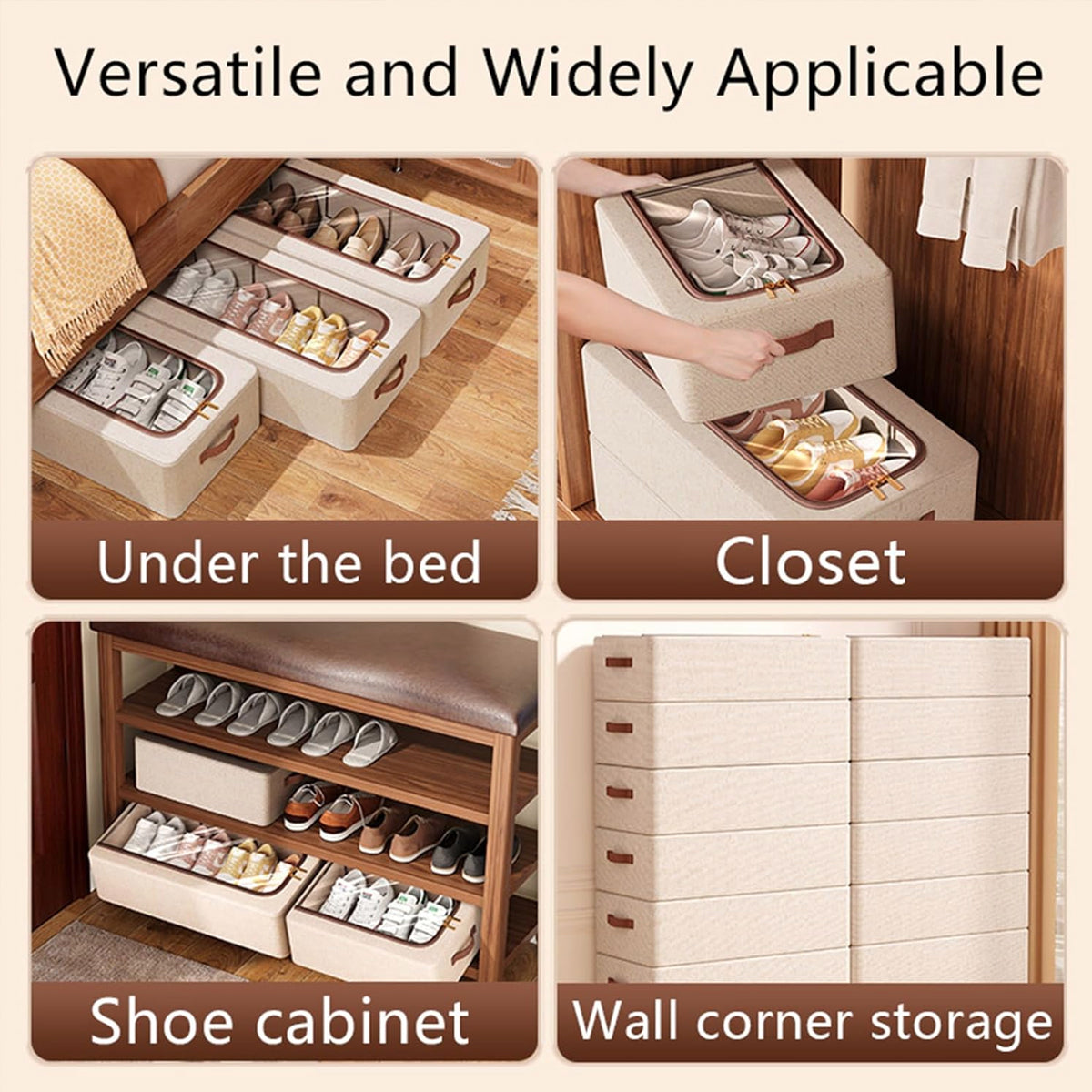 Foldable Linen Shoe Boxes Two Sizes Rack | StorageOZ