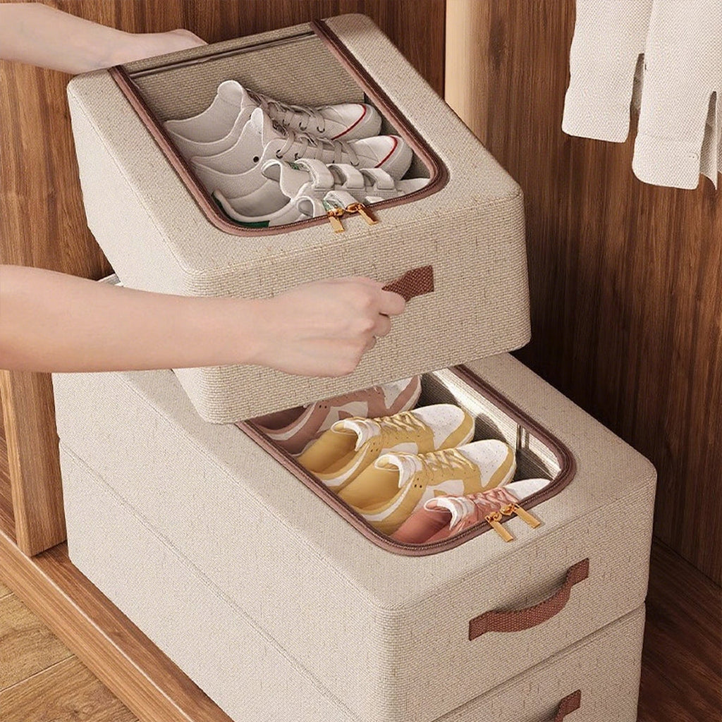 Foldable Linen Shoe Boxes Two Sizes Rack | StorageOZ