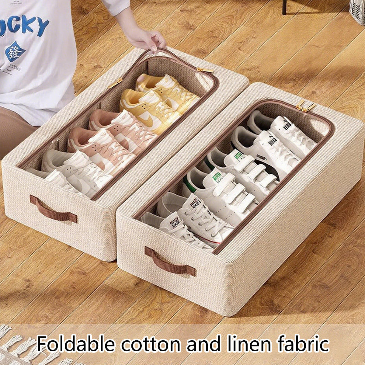 Foldable Linen Shoe Boxes Two Sizes Rack | StorageOZ