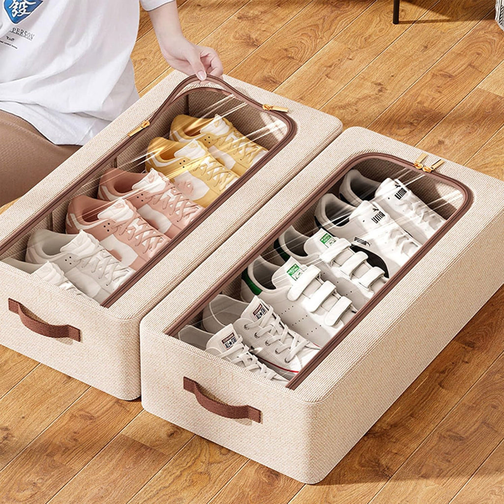Foldable Linen Shoe Boxes Two Sizes Rack | StorageOZ