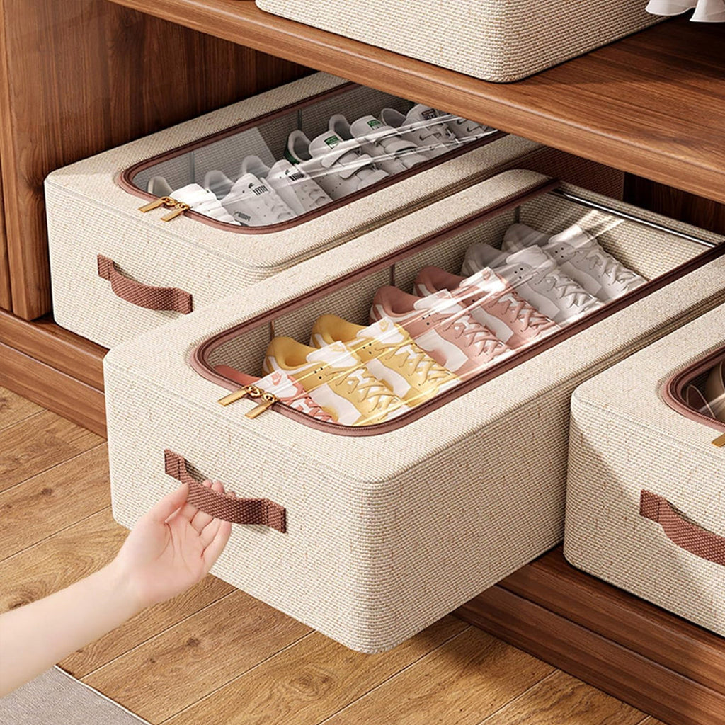 Foldable Linen Shoe Boxes Two Sizes Rack | StorageOZ