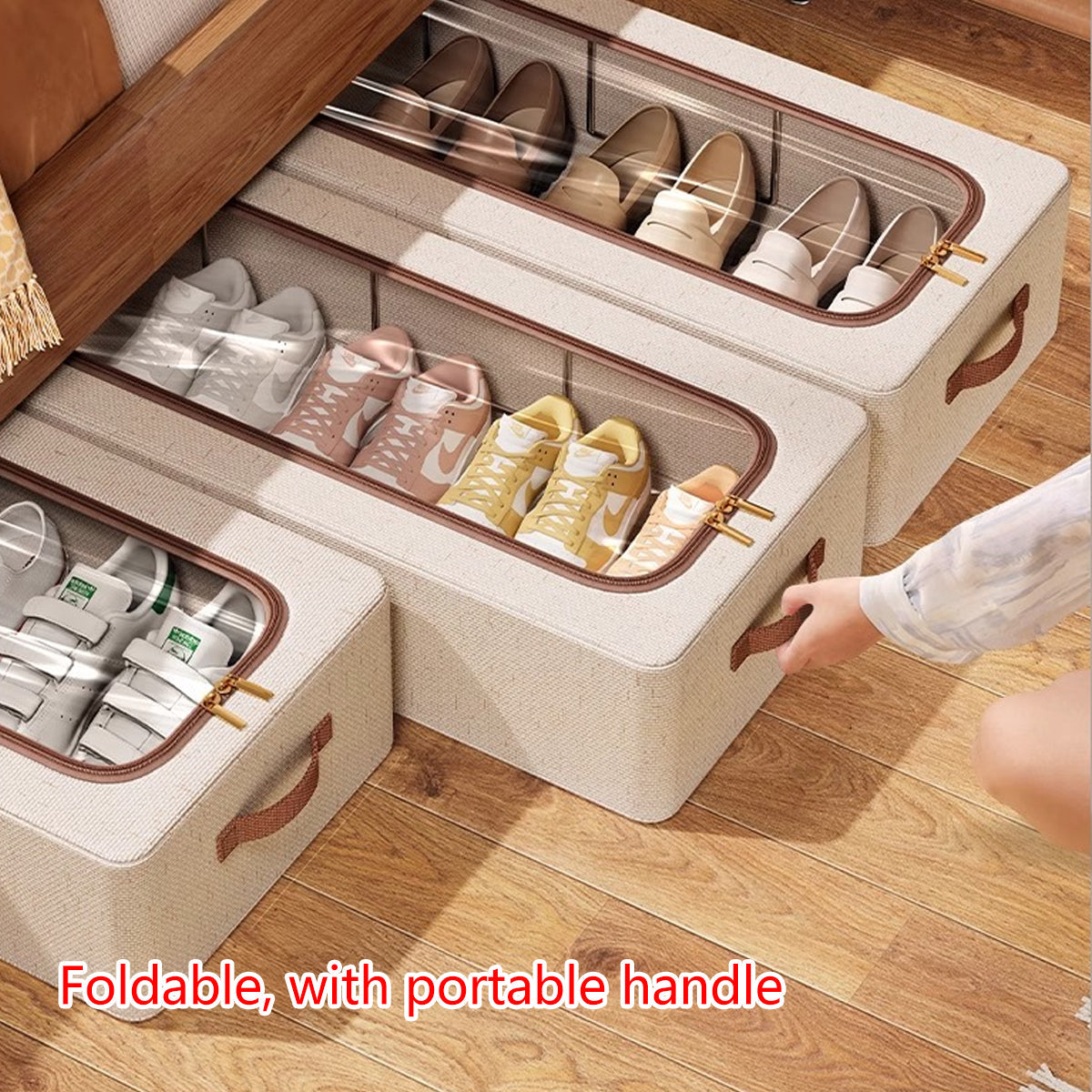 Foldable Linen Shoe Boxes Two Sizes Rack | StorageOZ