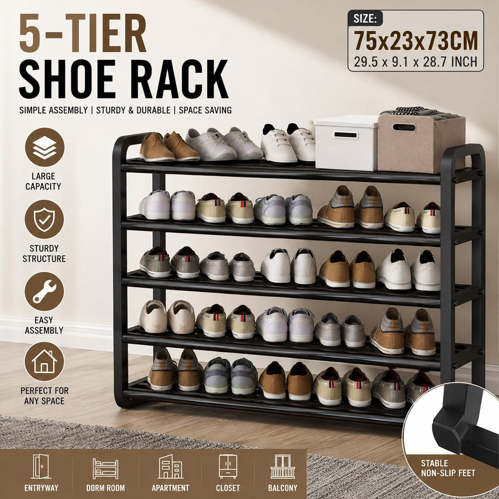 Black 5 Tier Shoe Rack Storage Organiser | StorageOZ