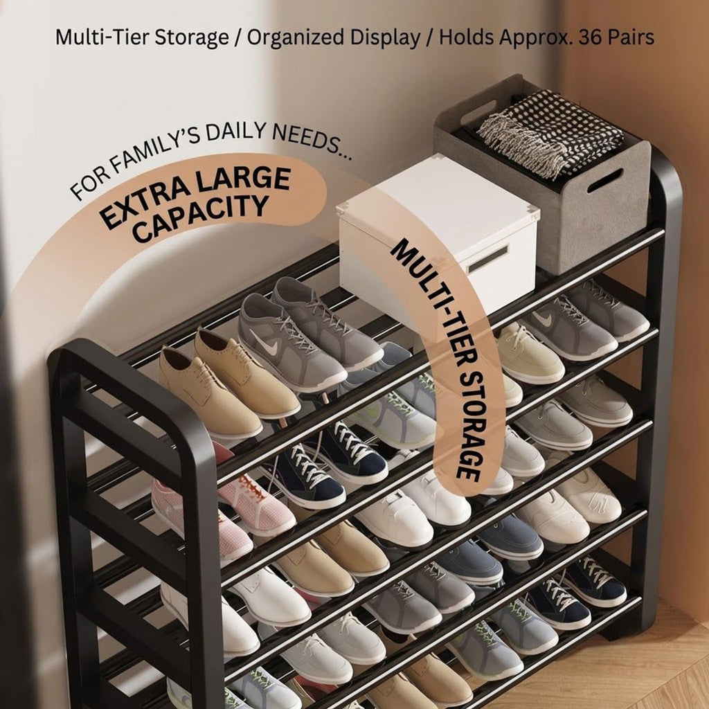 Black 5 Tier Shoe Rack Storage Organiser | StorageOZ