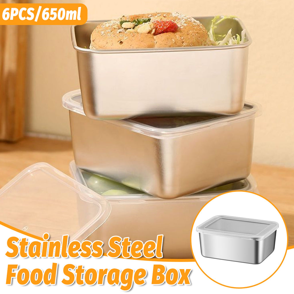6 Pcs 650ml Stainless Food Storage Boxes | StorageOZ