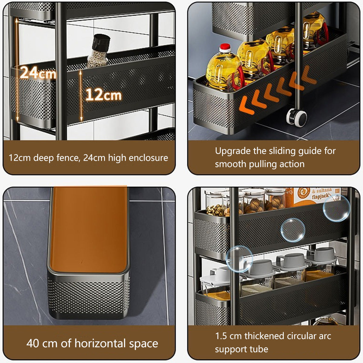 3 Tier Slim Pull Out Trolley Two Colours | StorageOZ