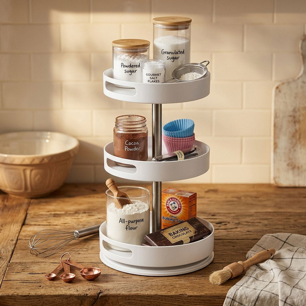 3 Tier 360 Rotating Storage Rack White Spice Cosmetic Organiser Turntable