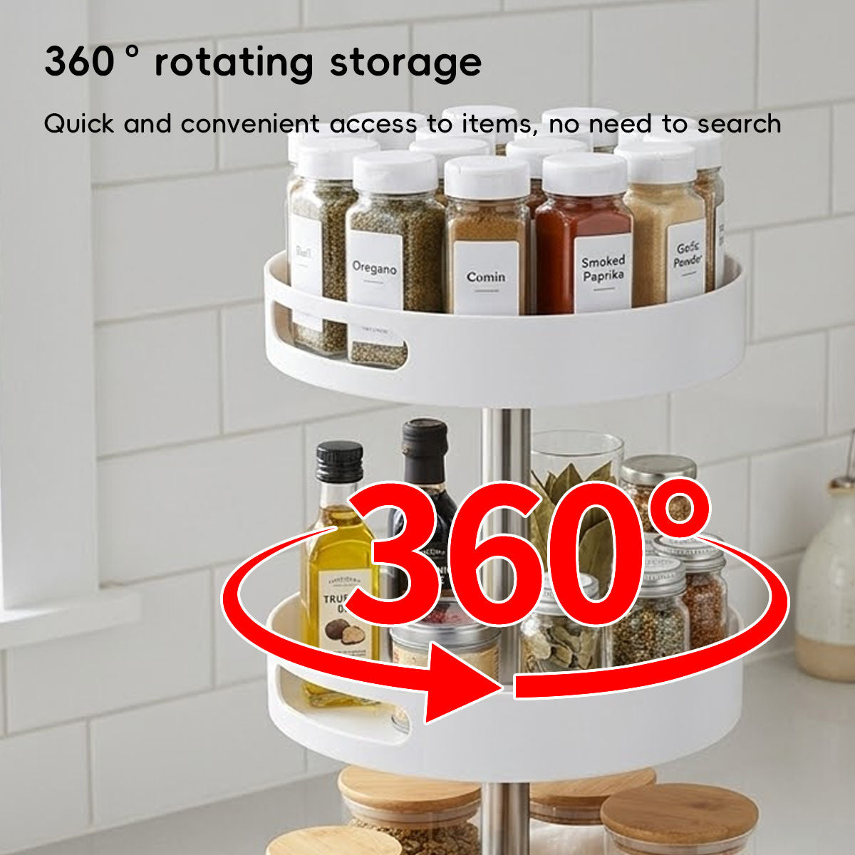3 Tier 360 Rotating Storage Rack White Spice Cosmetic Organiser Turntable