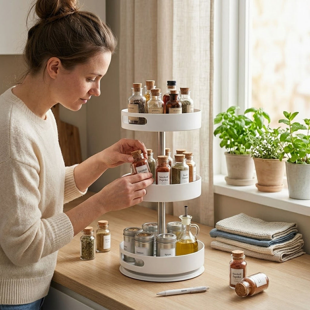 3 Tier 360 Rotating Storage Rack White Spice Cosmetic Organiser Turntable