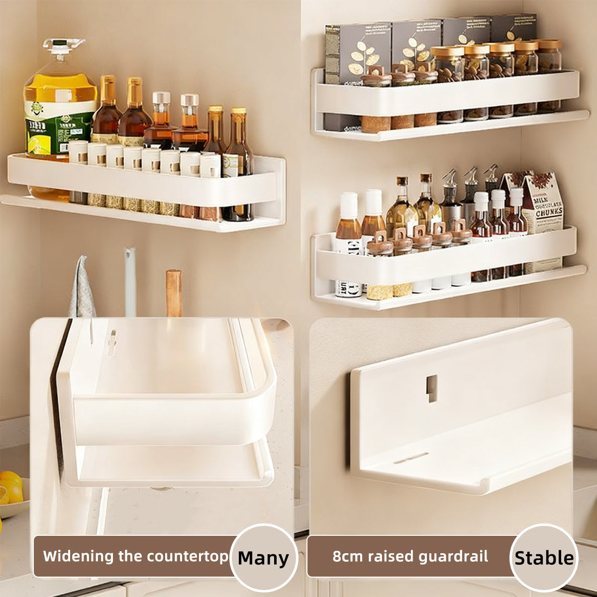 White Steel Kitchen Wall Shelf Two Widths | StorageOZ