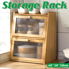 Bamboo Kitchen Storage Rack 3 Tier Acrylic Doors Spice 40 x 28 x 50cm