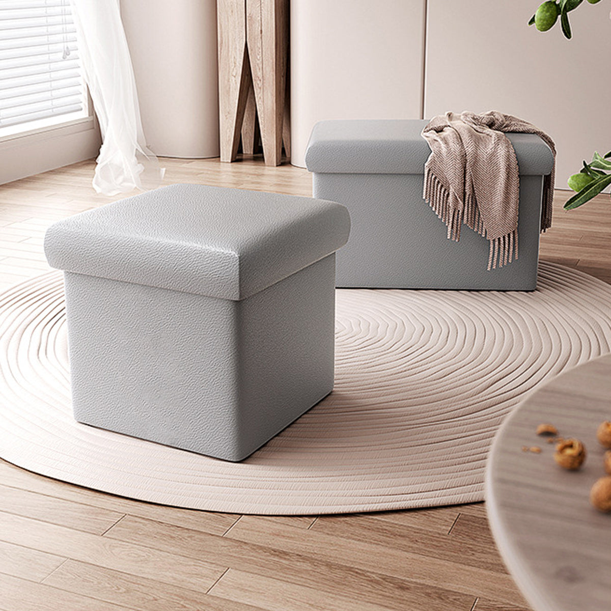 Grey Storage Stool Bench Two Capacities Set | StorageOZ