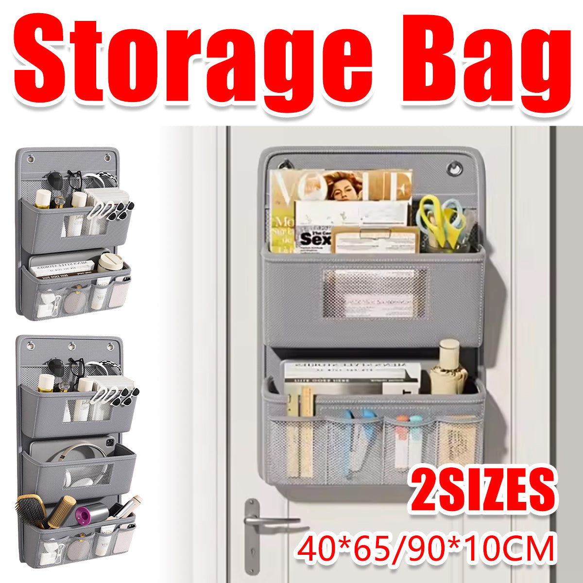 Grey Hanging Wall Storage Bag Two Heights | StorageOZ