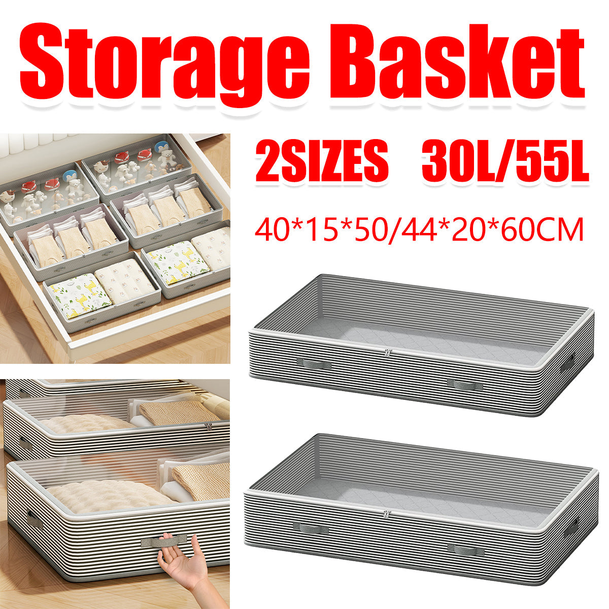 Under Bed Fabric Storage Bin Two Sizes Set | StorageOZ