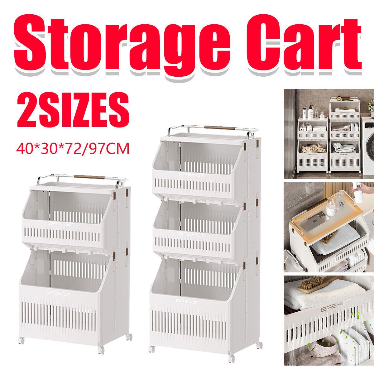 White Storage Cart Two or Three Tiers Set | StorageOZ