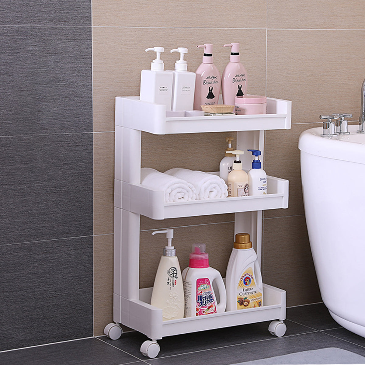 3 Tier Rolling Bathroom Cart Two Widths Set | StorageOZ