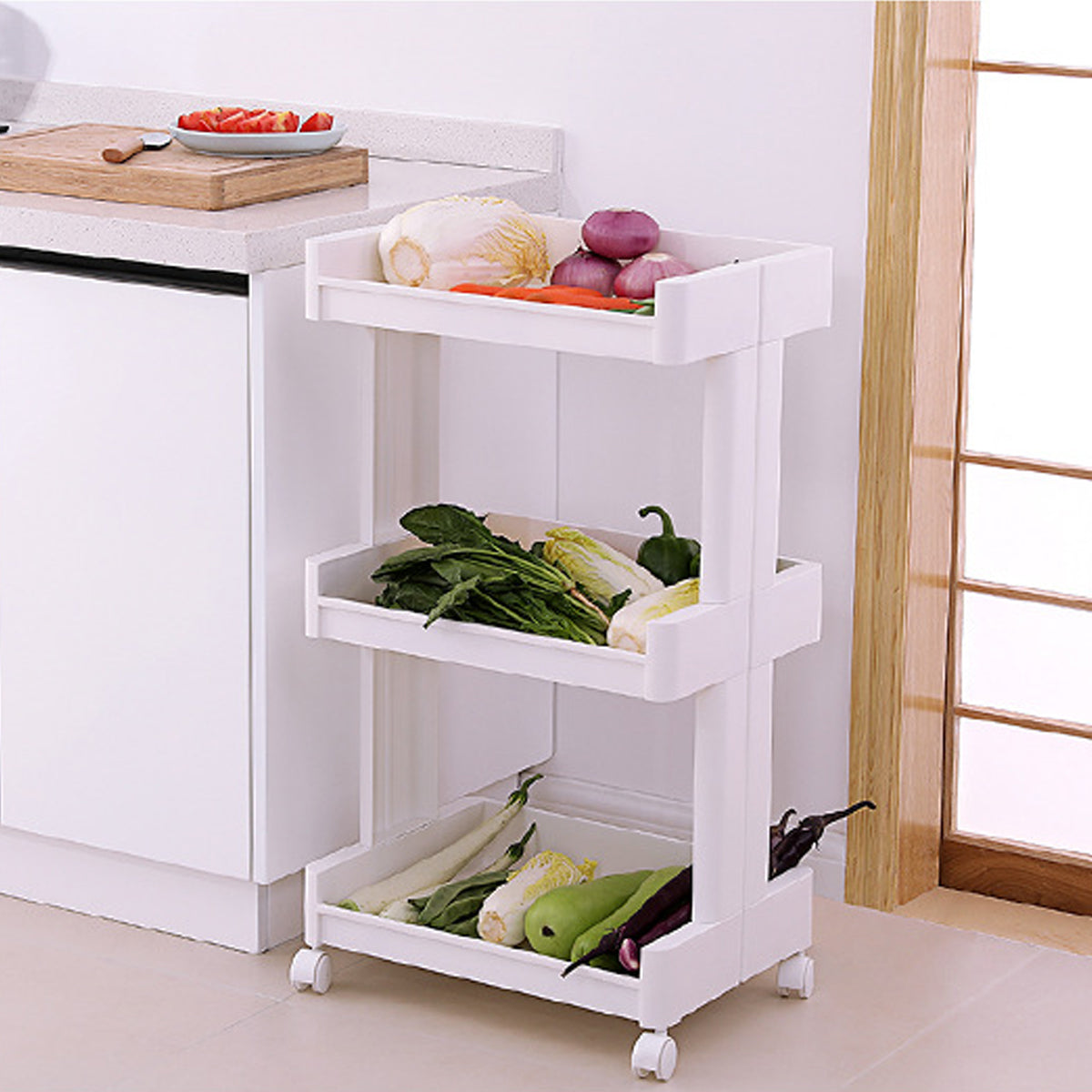 3 Tier Rolling Bathroom Cart Two Widths Set | StorageOZ