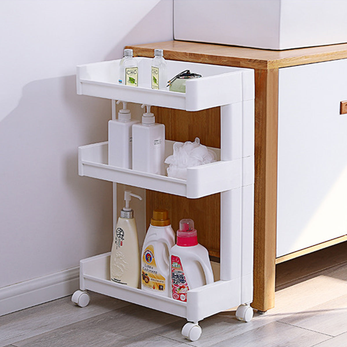 3 Tier Rolling Bathroom Cart Two Widths Set | StorageOZ