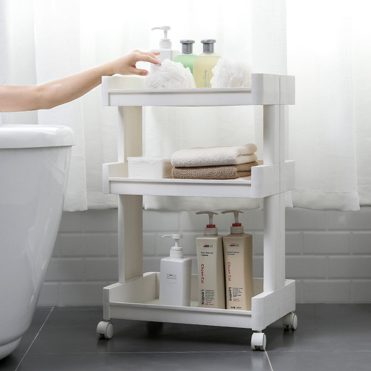 3 Tier Rolling Bathroom Cart Two Widths Set | StorageOZ