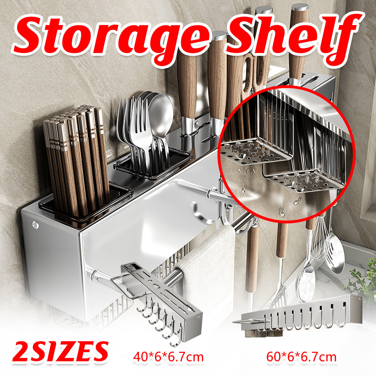 Stainless Wall Knife Rack Two Lengths Set | StorageOZ