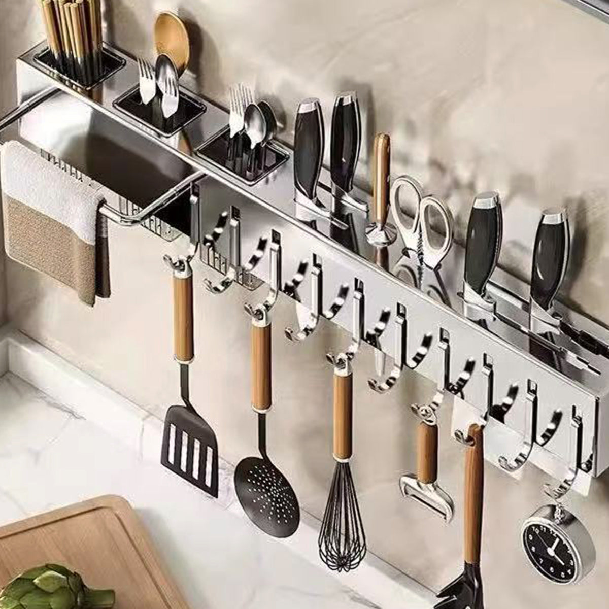 Stainless Wall Knife Rack Two Lengths Set | StorageOZ