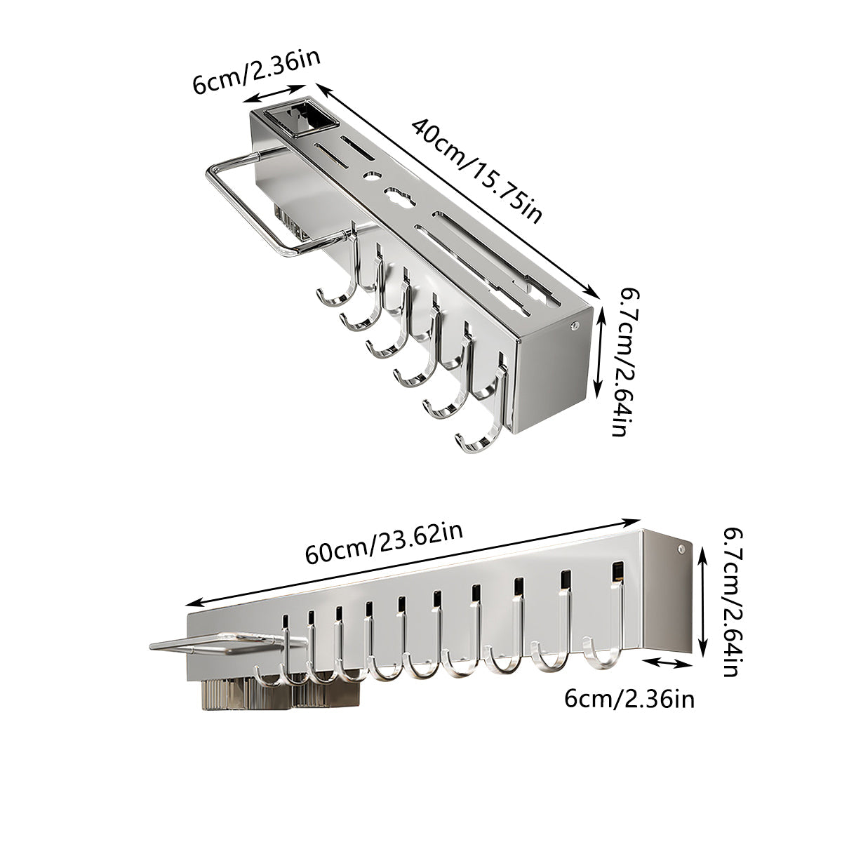 Stainless Wall Knife Rack Two Lengths Set | StorageOZ