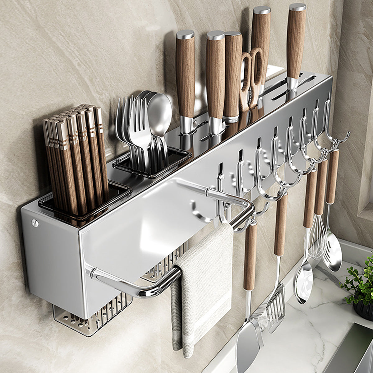 Stainless Wall Knife Rack Two Lengths Set | StorageOZ