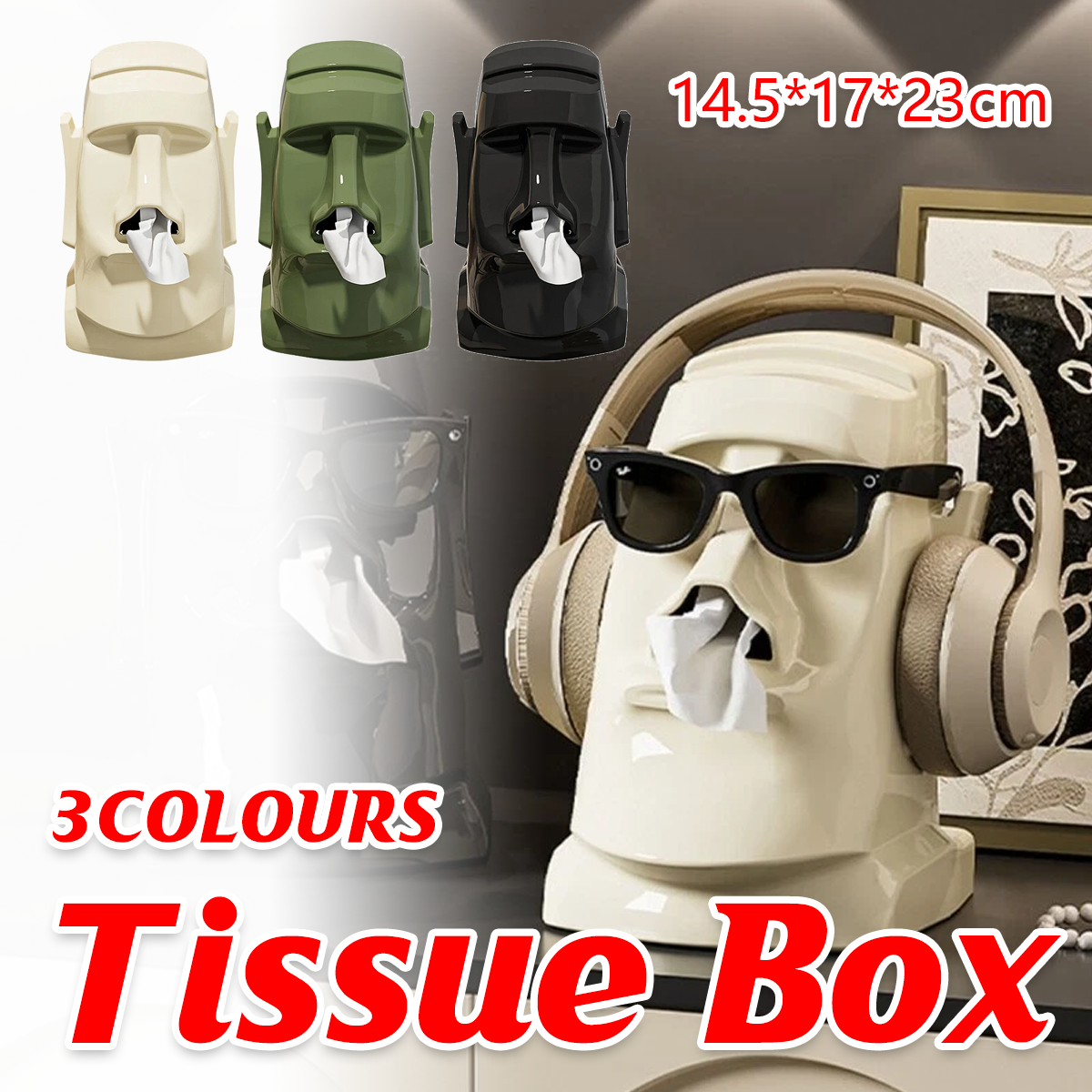 Head Shaped Desktop Tissue Box Three Colours | StorageOZ