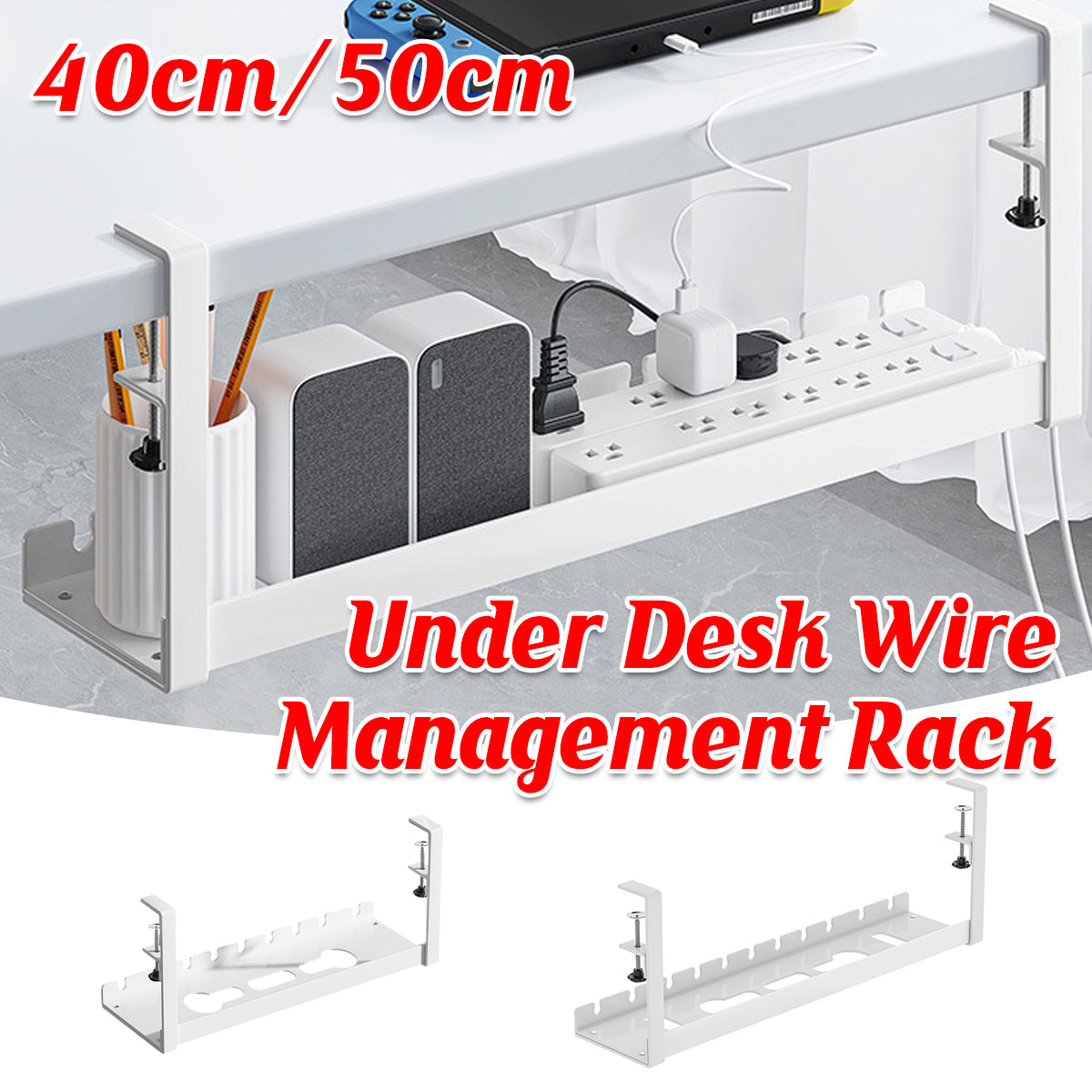 Under Desk White Cable Tray Two Lengths Set | StorageOZ