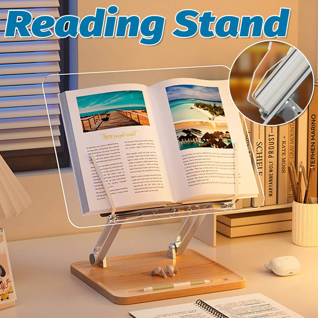 Adjustable Acrylic Desktop Reading Stand - Foldable Book Holder with Pen Slot