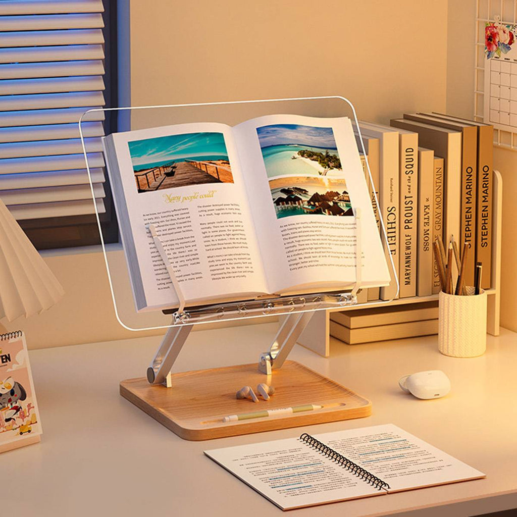Adjustable Acrylic Desktop Reading Stand - Foldable Book Holder with Pen Slot