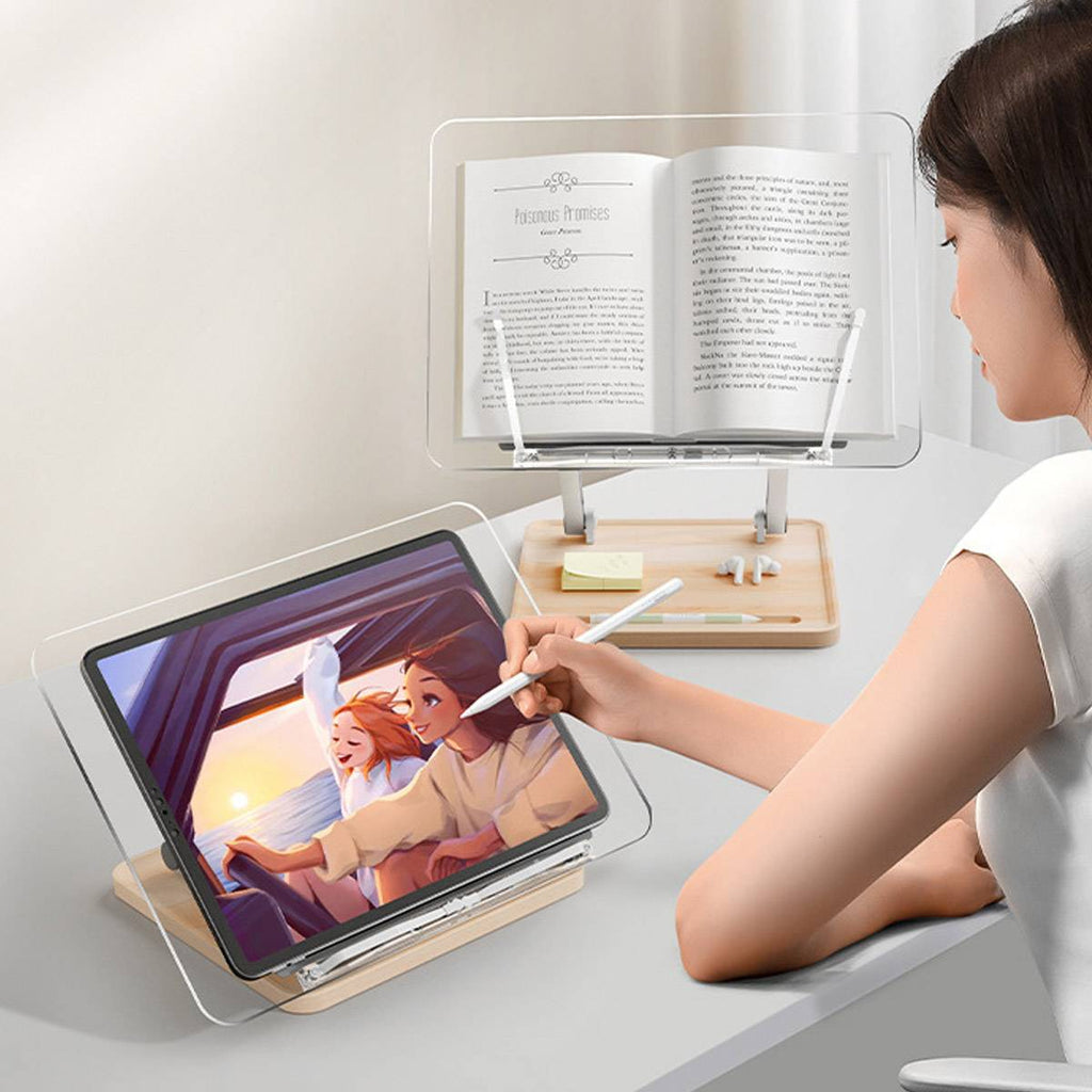 Adjustable Acrylic Desktop Reading Stand - Foldable Book Holder with Pen Slot