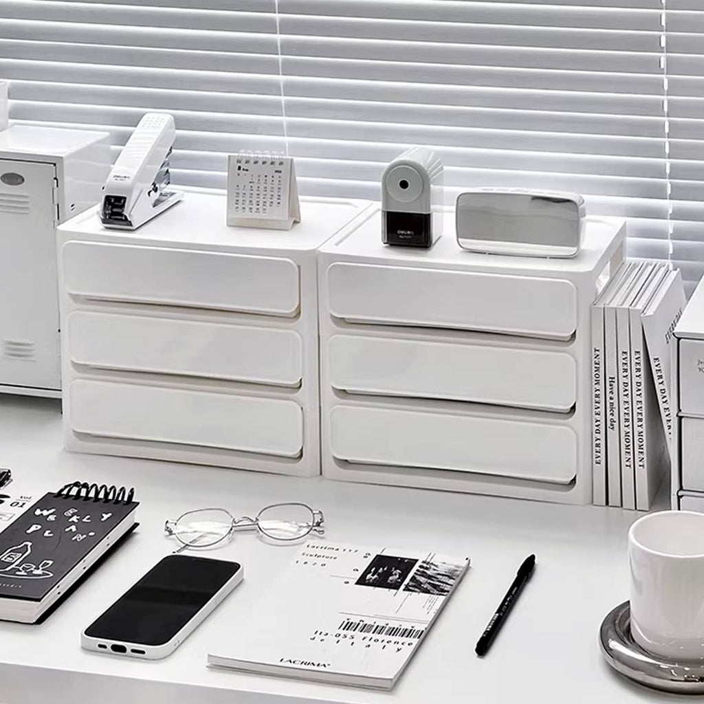 White Desk Drawer Organiser Two Heights Set | StorageOZ