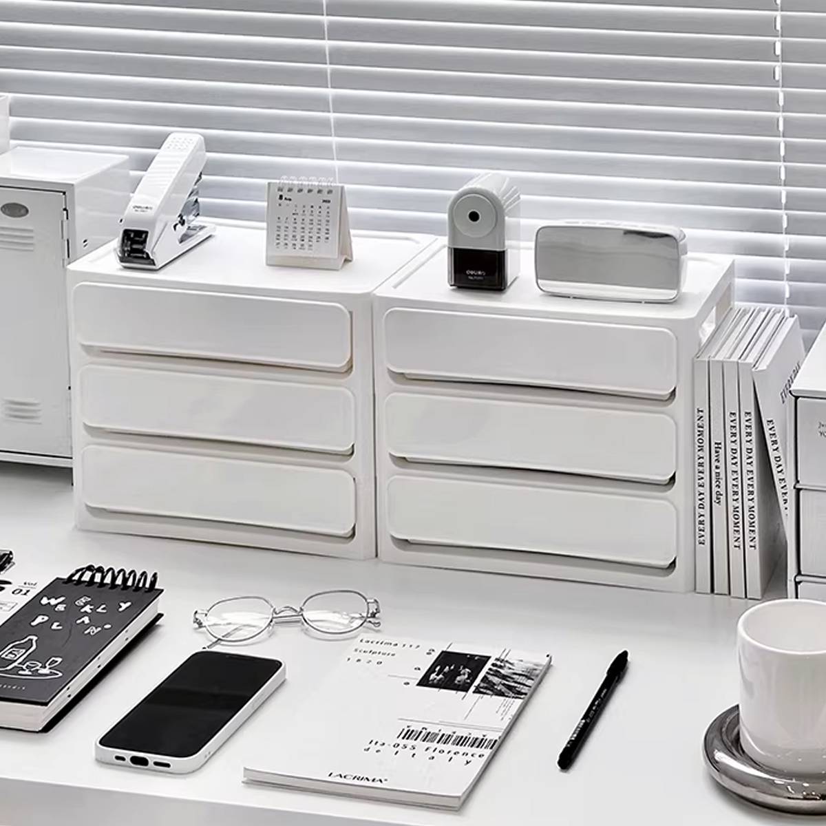 White Desk Drawer Organiser Two Heights Set | StorageOZ